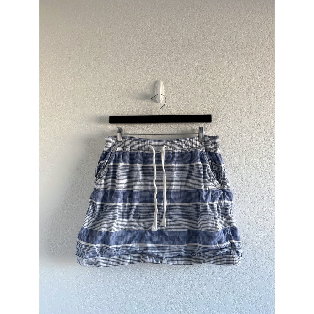 Gap Coastal Casual Mini Skirt Size S Blue Striped Linen Blend Drawstring